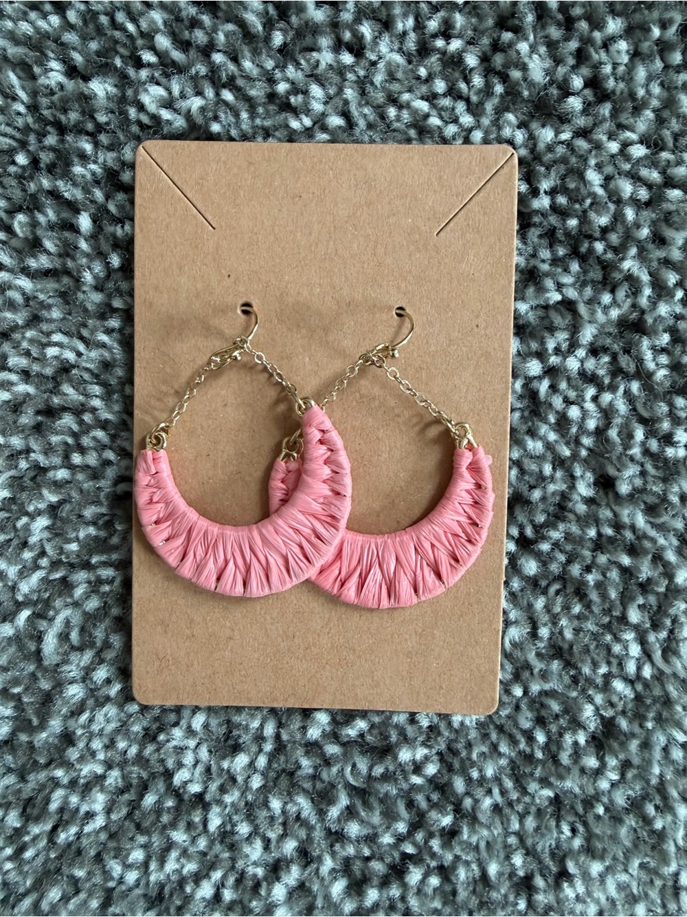 Pink Wrapped Hoop Earrings with Gold Chain Detail